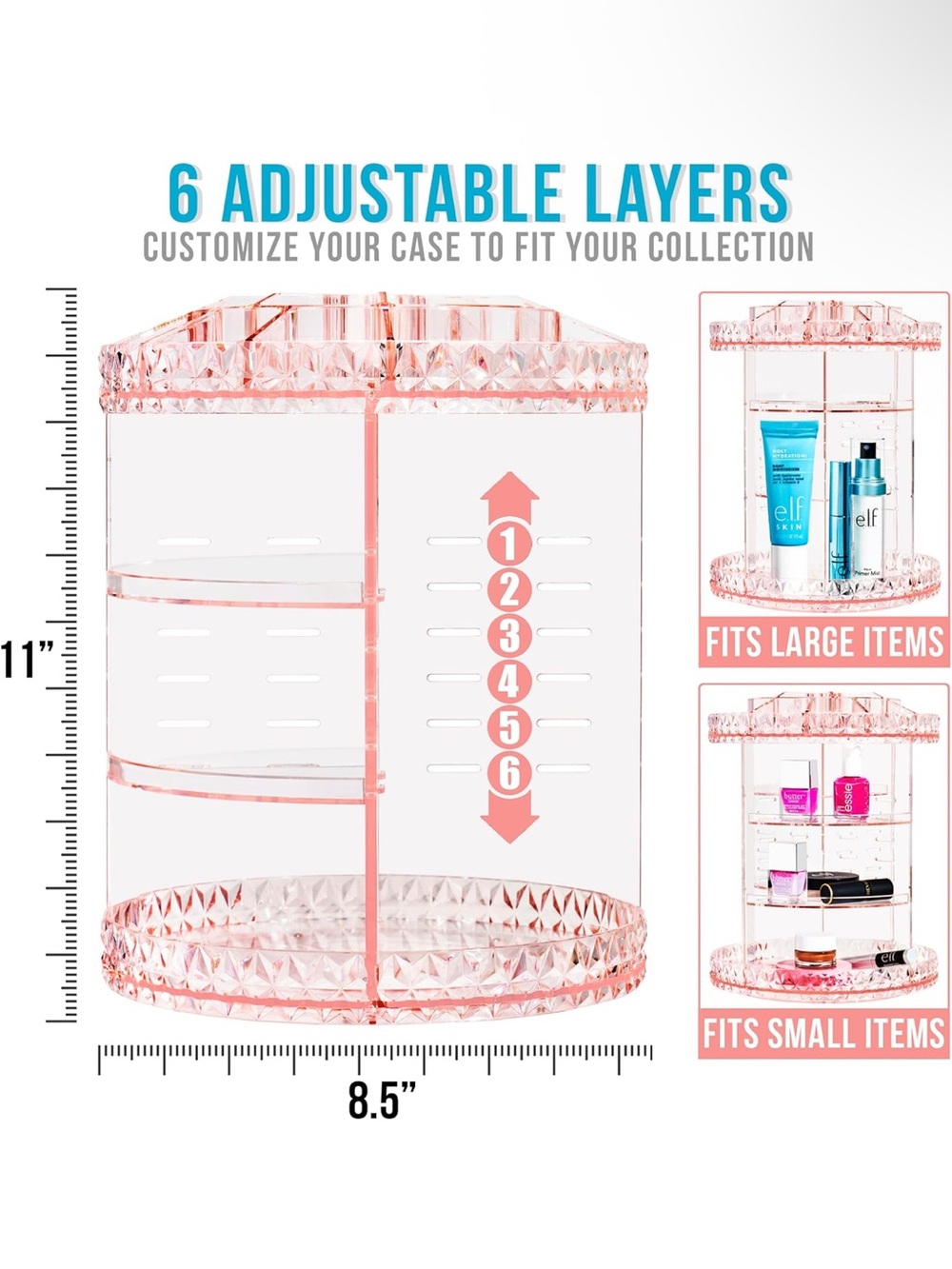 Sorbus Rotating 6-Layer Makeup Organizer - Pink
